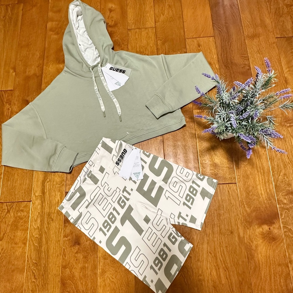 Guess logo biker shorts and top S